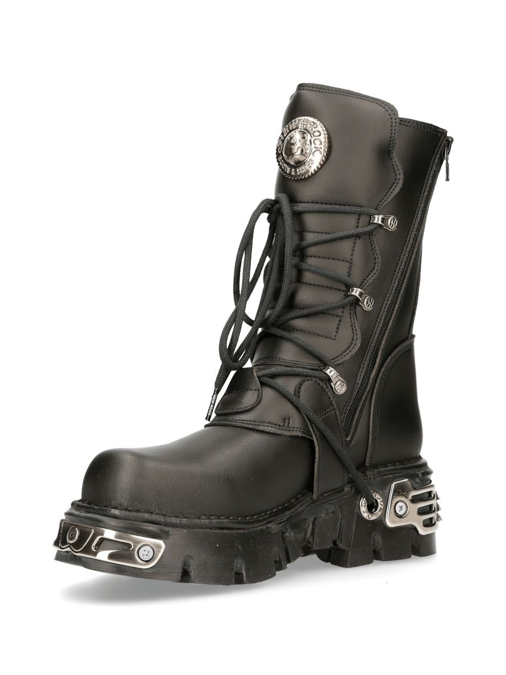 NEW ROCK Men's Urban Punk Rock Boots with metallic accent and lace-up detail in bold black.