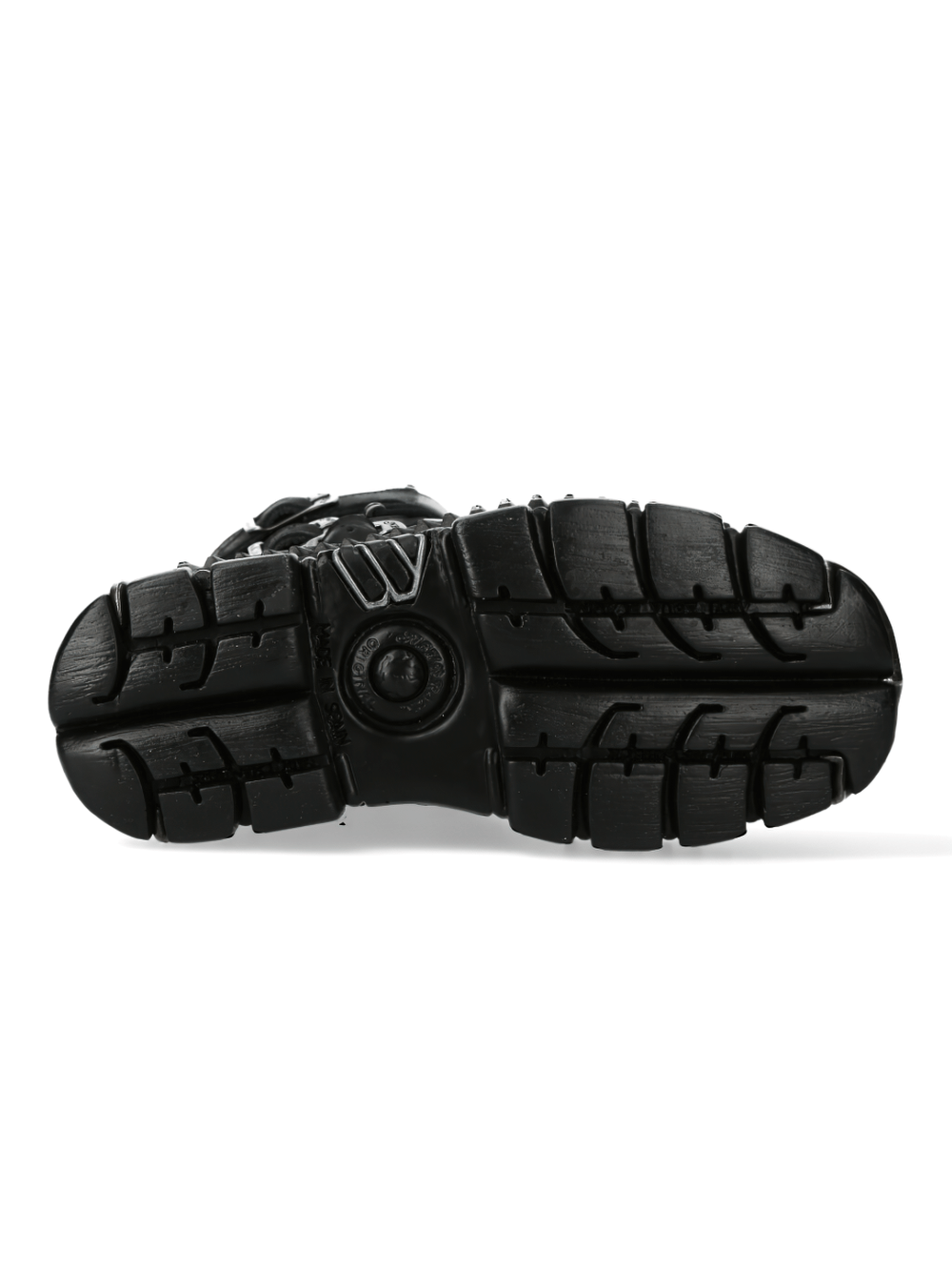 Bottom view of New Rock Metallic Buckle Lace-Up Platform Boots showcasing the rugged tread design.