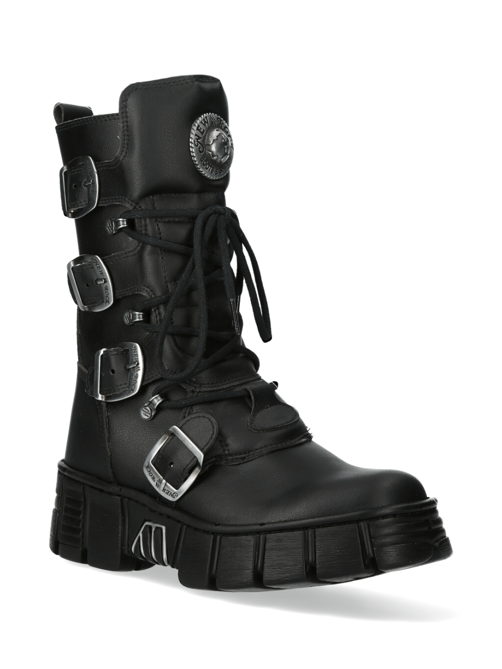 Gothic punk black platform boots with buckles from NEW ROCK's Metallic Collection.