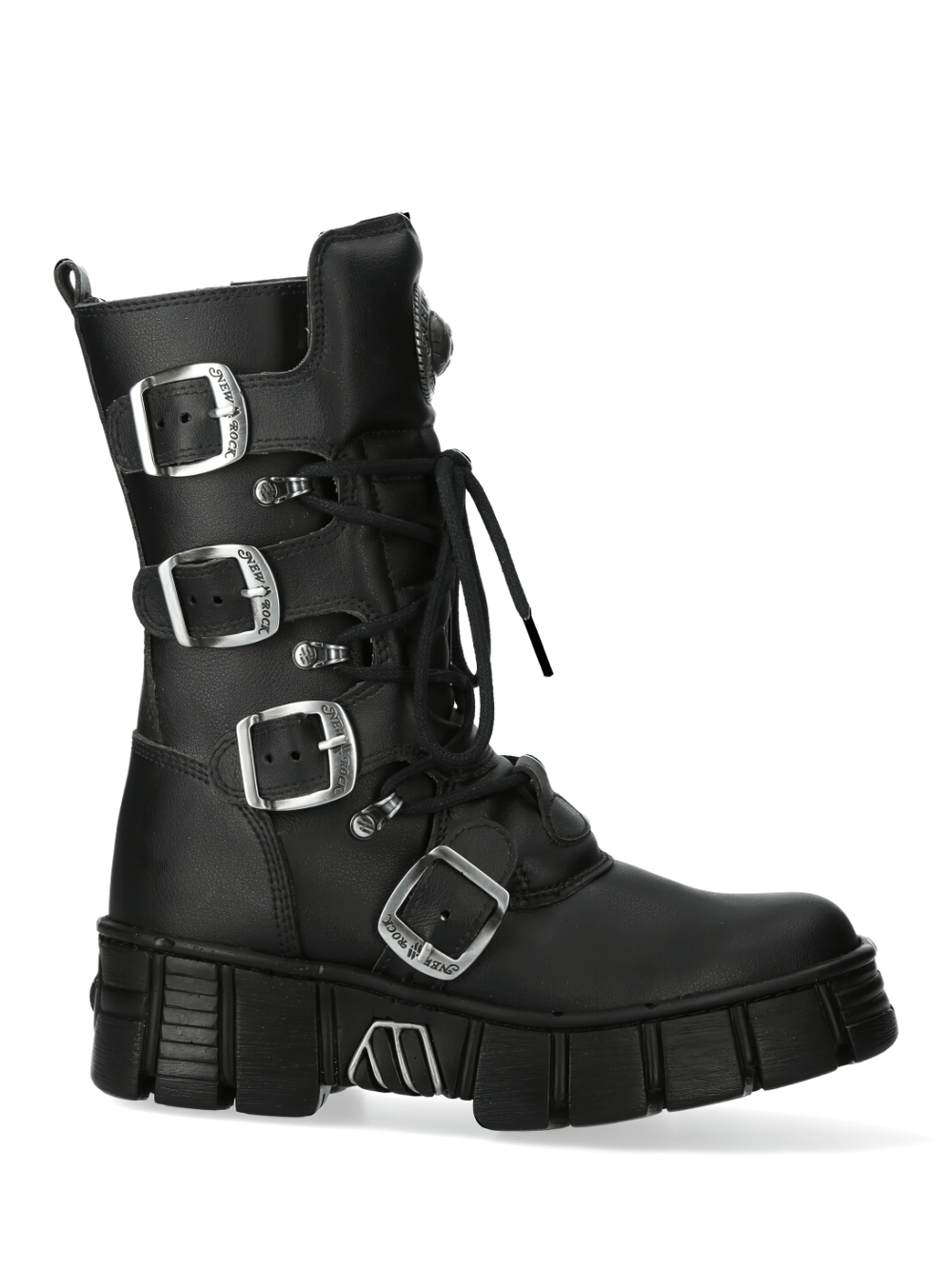 Gothic punk black platform ankle boots with buckles from NEW ROCK's Metallic Collection.