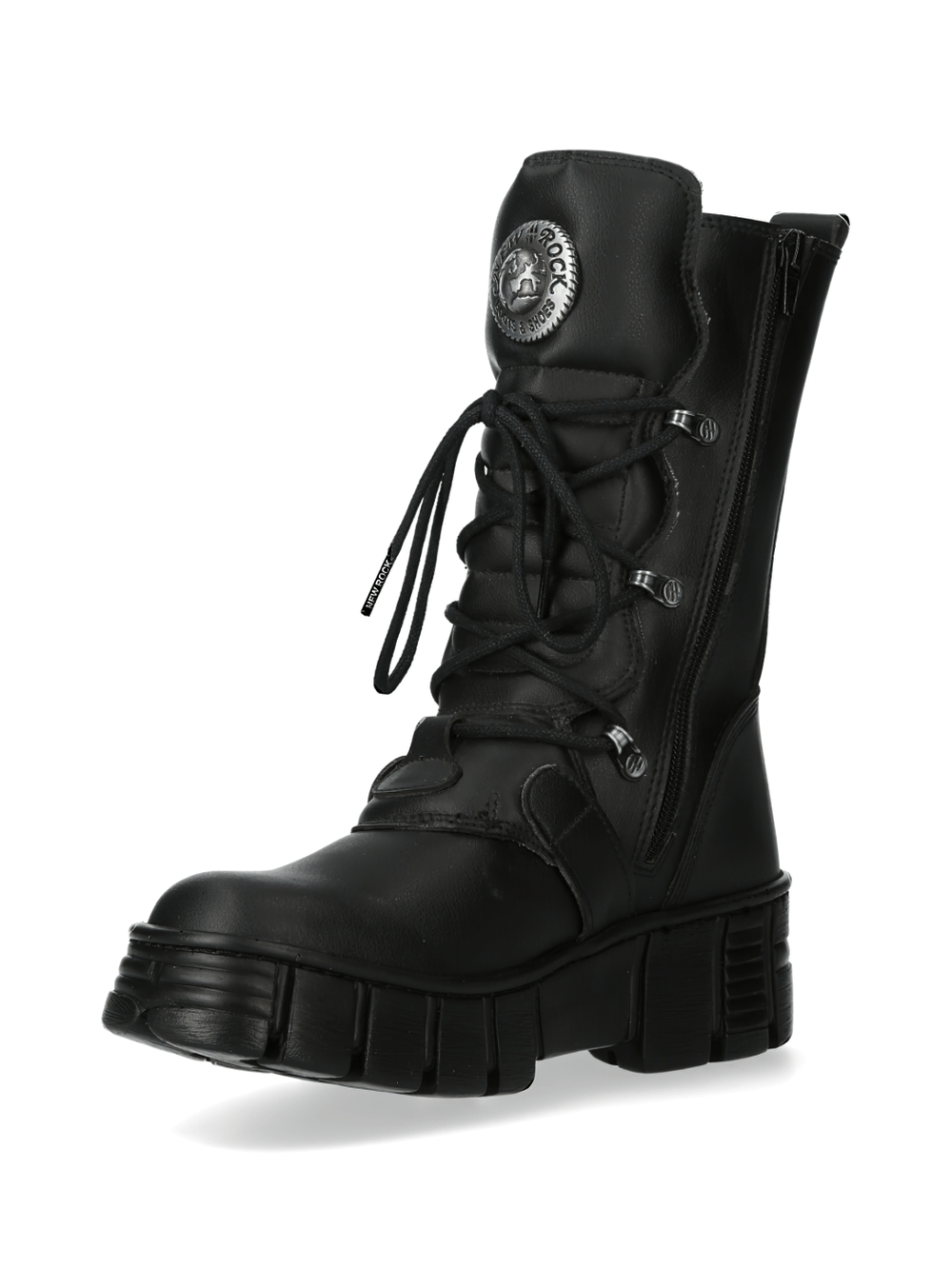 NEW ROCK Metallic Collection black platform boots with buckles, perfect for gothic punk style enthusiasts.