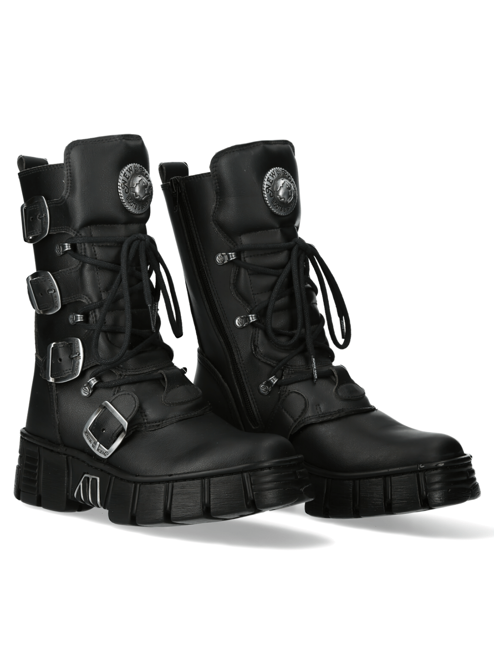 Gothic punk black platform boots from NEW ROCK's Metallic Collection with stylish buckles.