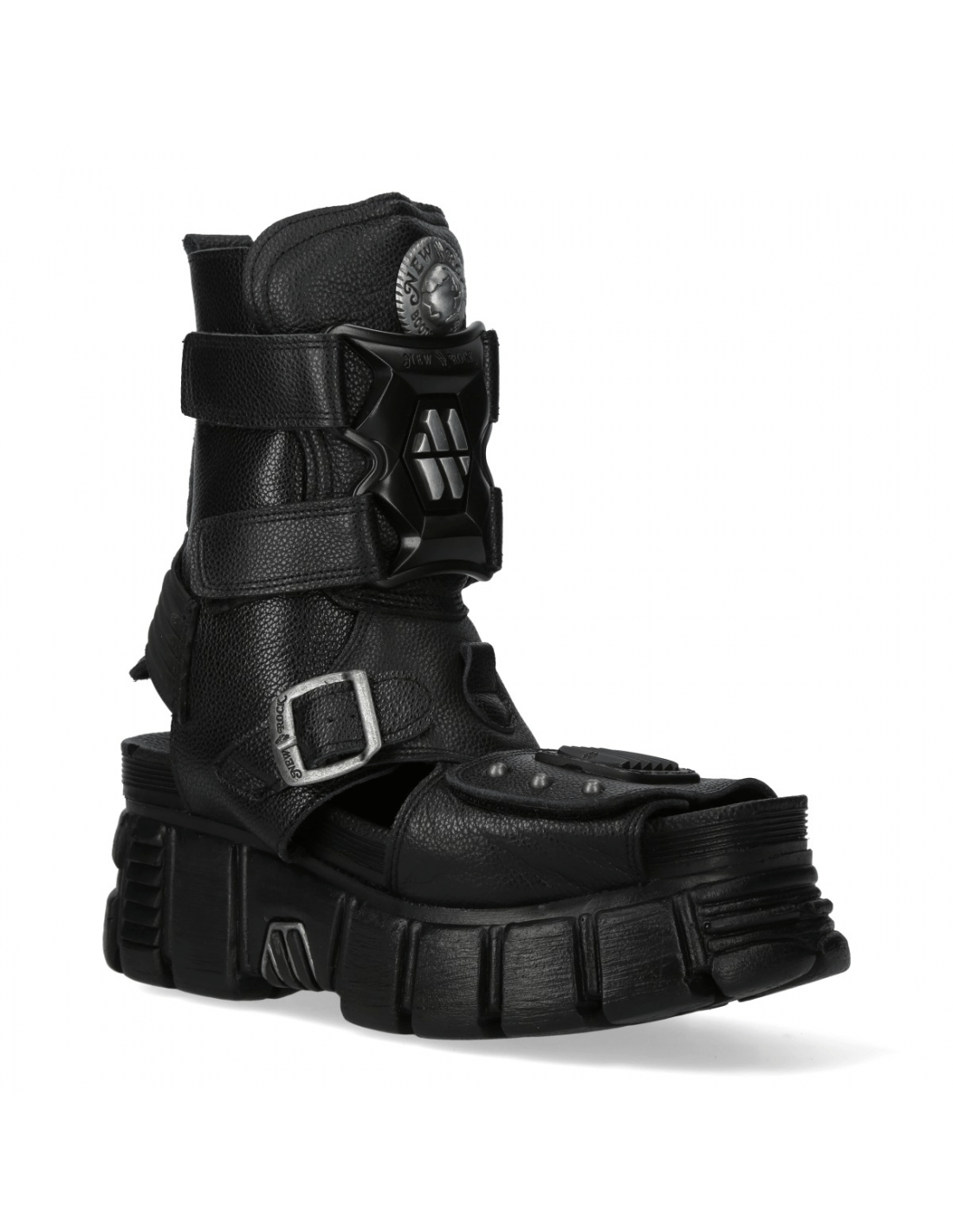 Men's black punk rock sandals with Velcro and Gothic design from New Rock's Metallic Collection.