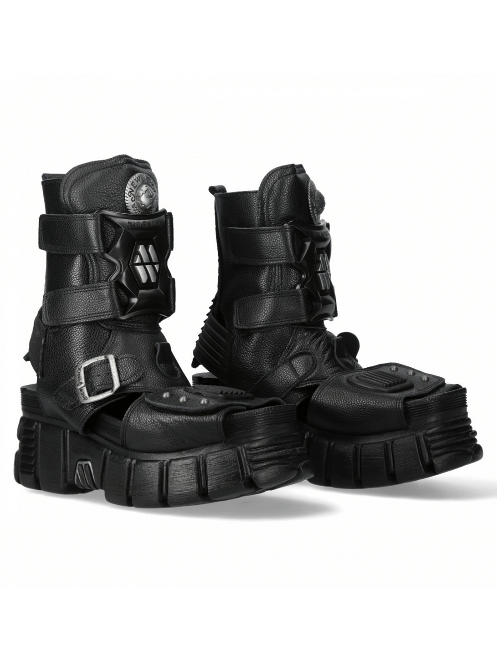 NEW ROCK Metallic Punk Rock Black Velcro Sandals