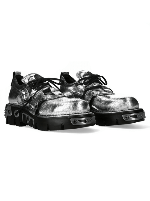 NEW ROCK Women's Metallic Punk Rock Lace-Up Shoes with Buckles