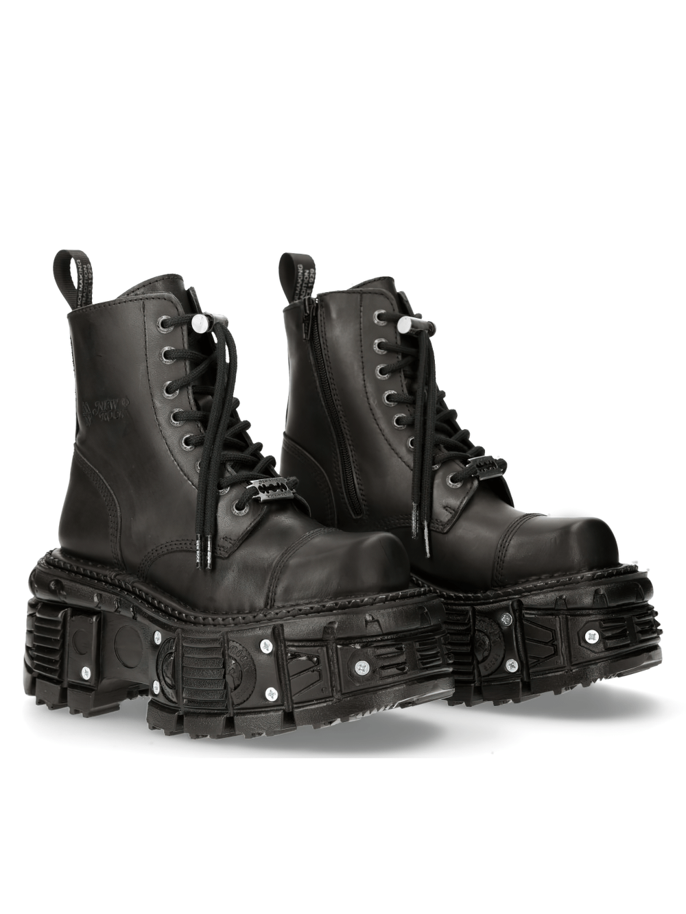 NEW ROCK gothic military ankle boots with punk platform design in black leather.