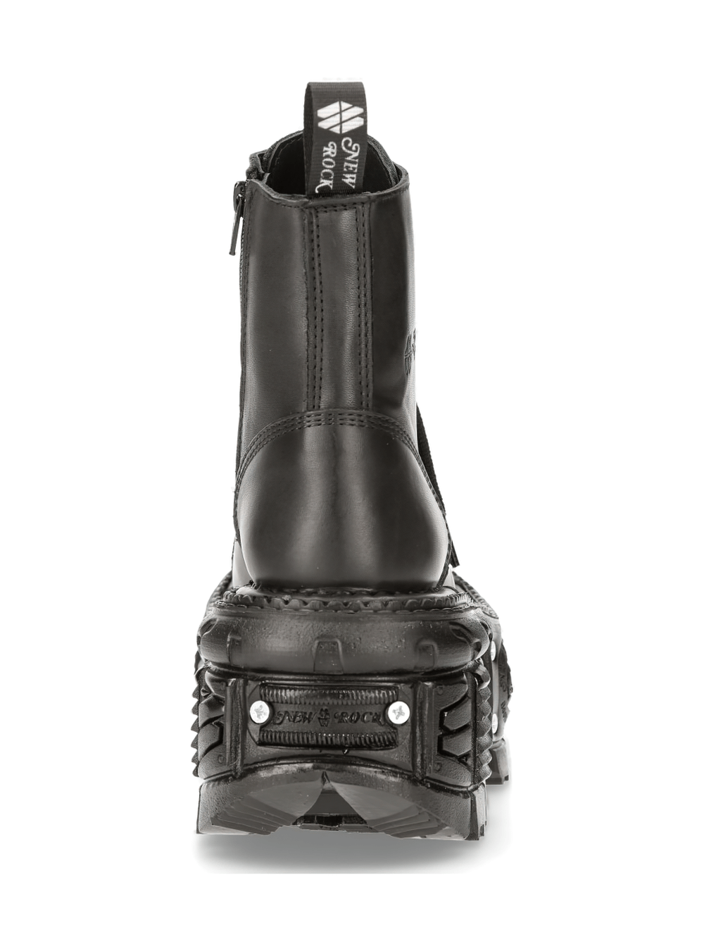 Back view of NEW ROCK Military Ankle Boots showcasing gothic platform design and adjustable lacing.