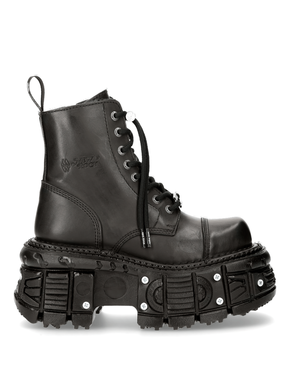 NEW ROCK gothic ankle boots with bold platform and military-inspired design, crafted in genuine leather.