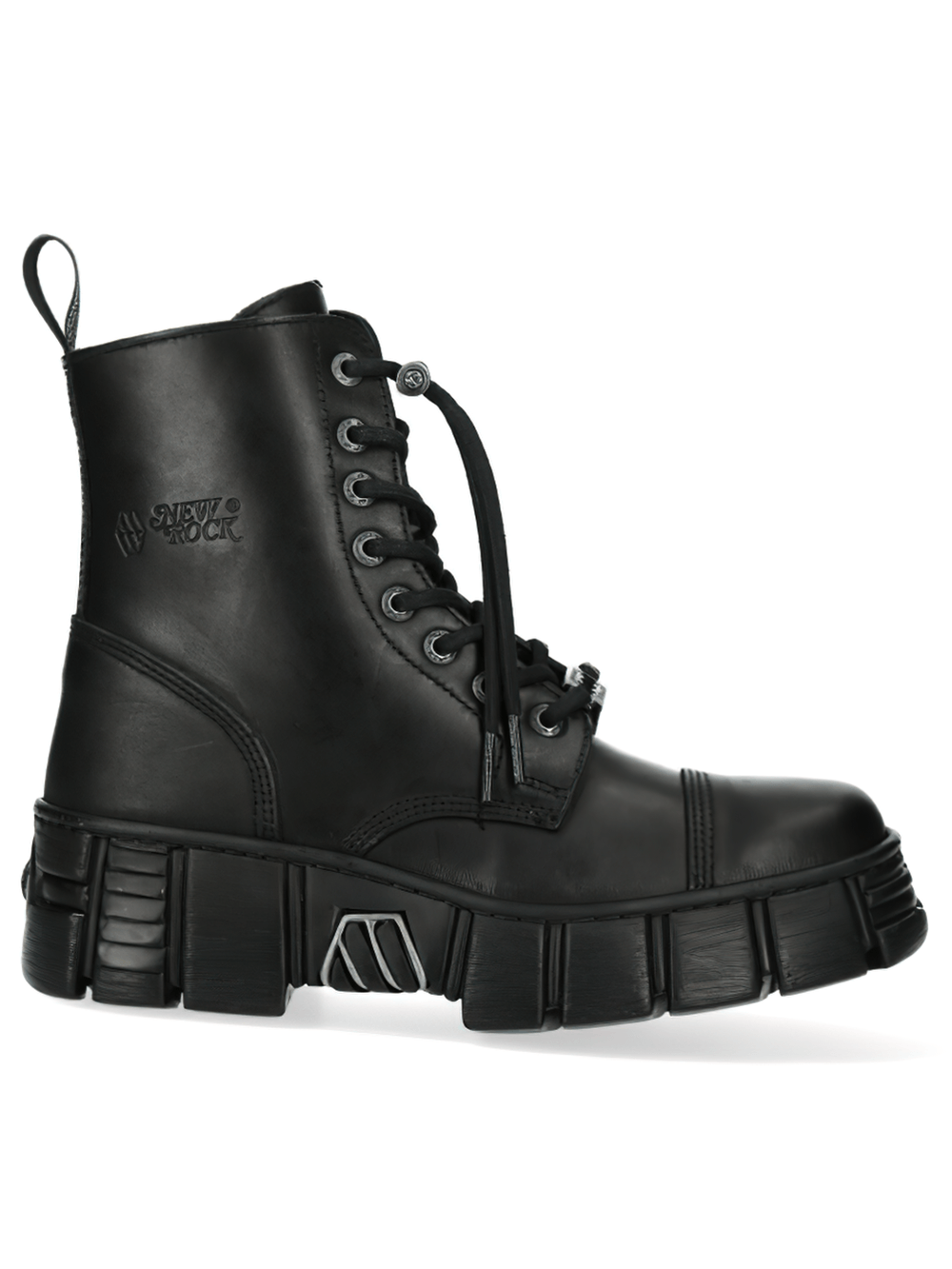 NEW ROCK Black Leather Military Gothic Ankle Boots with bold platform and edgy design.