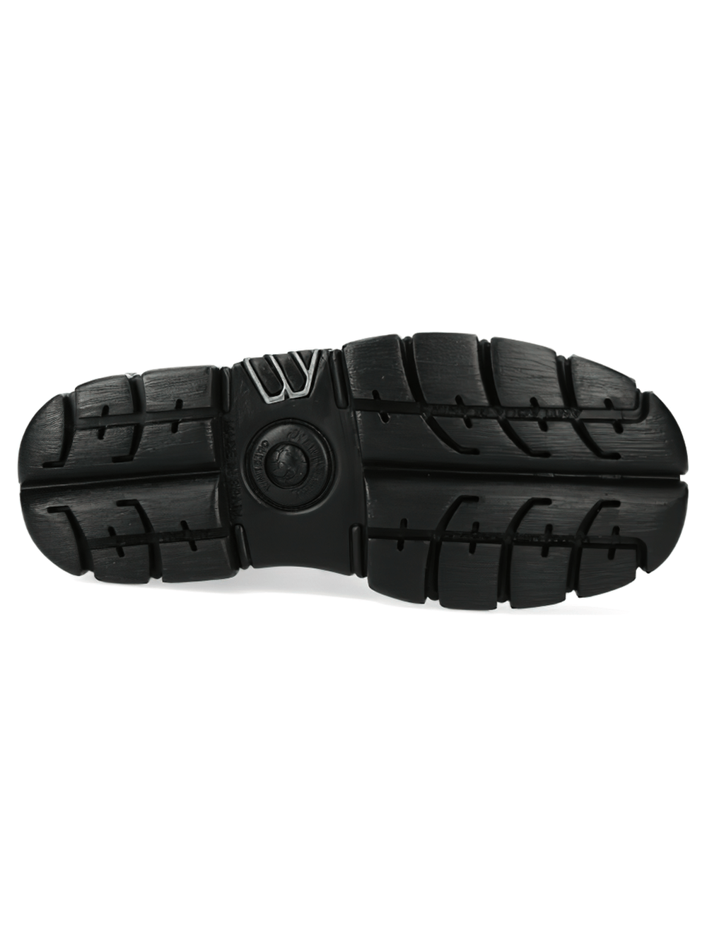 Underside view of NEW ROCK Military Gothic Ankle Boots showing the textured black sole design.