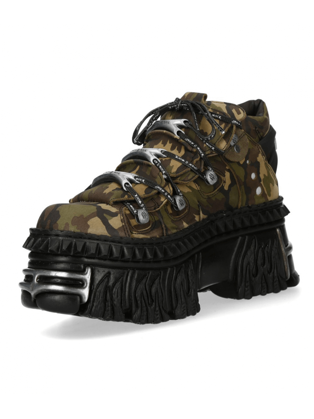 NEW ROCK Military Green Gothic Pun Ankle Boots with edgy platform and durable design for bold fashion lovers.