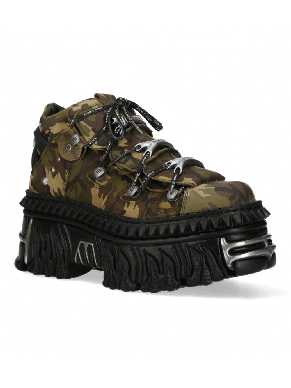 NEW ROCK Military Green Gothic Ankle Boots with chunky platform and rugged design for bold urban style.