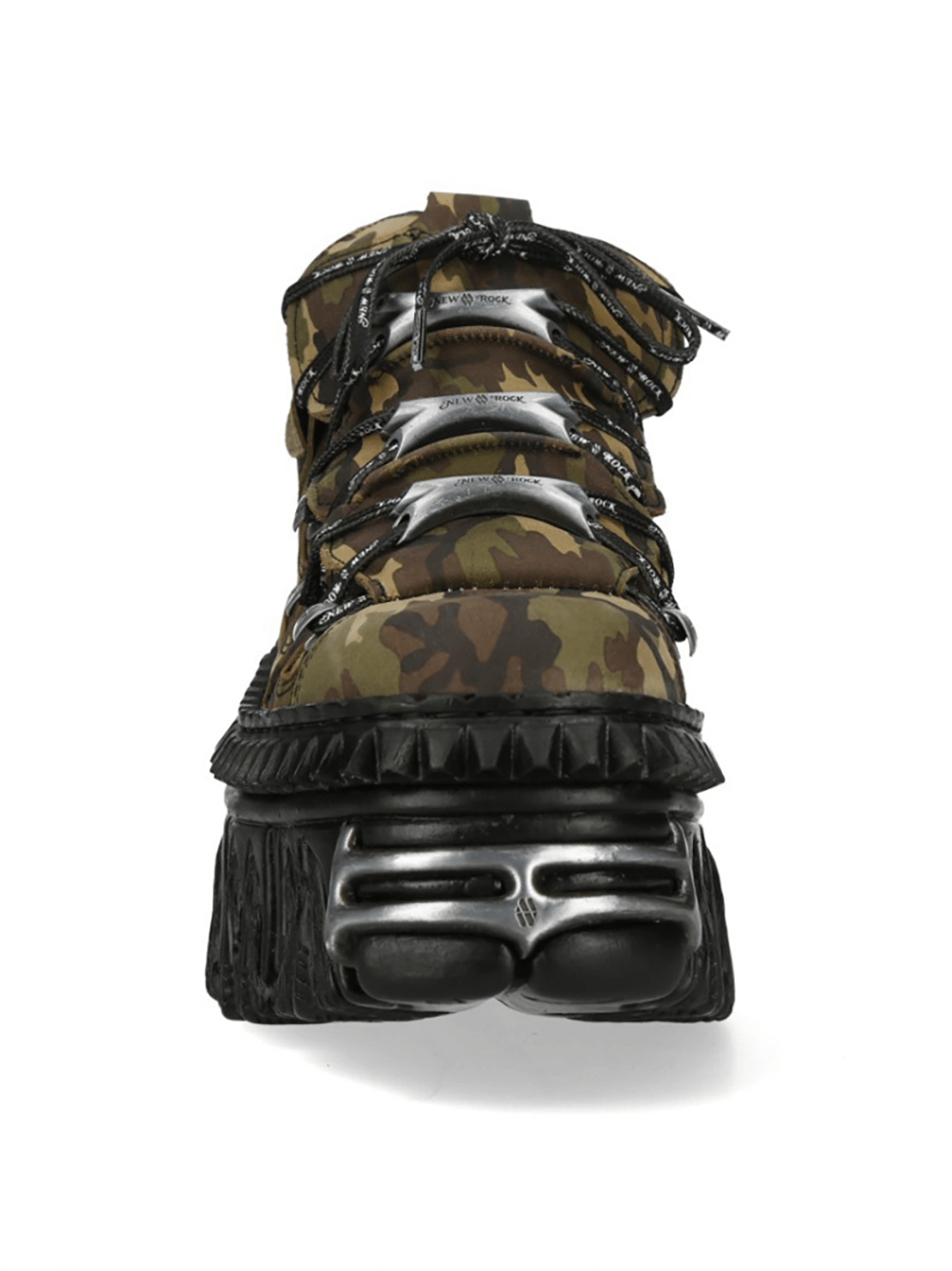 NEW ROCK Military Green Gothic Ankle Boots with edgy platform and lace-up design for bold style.