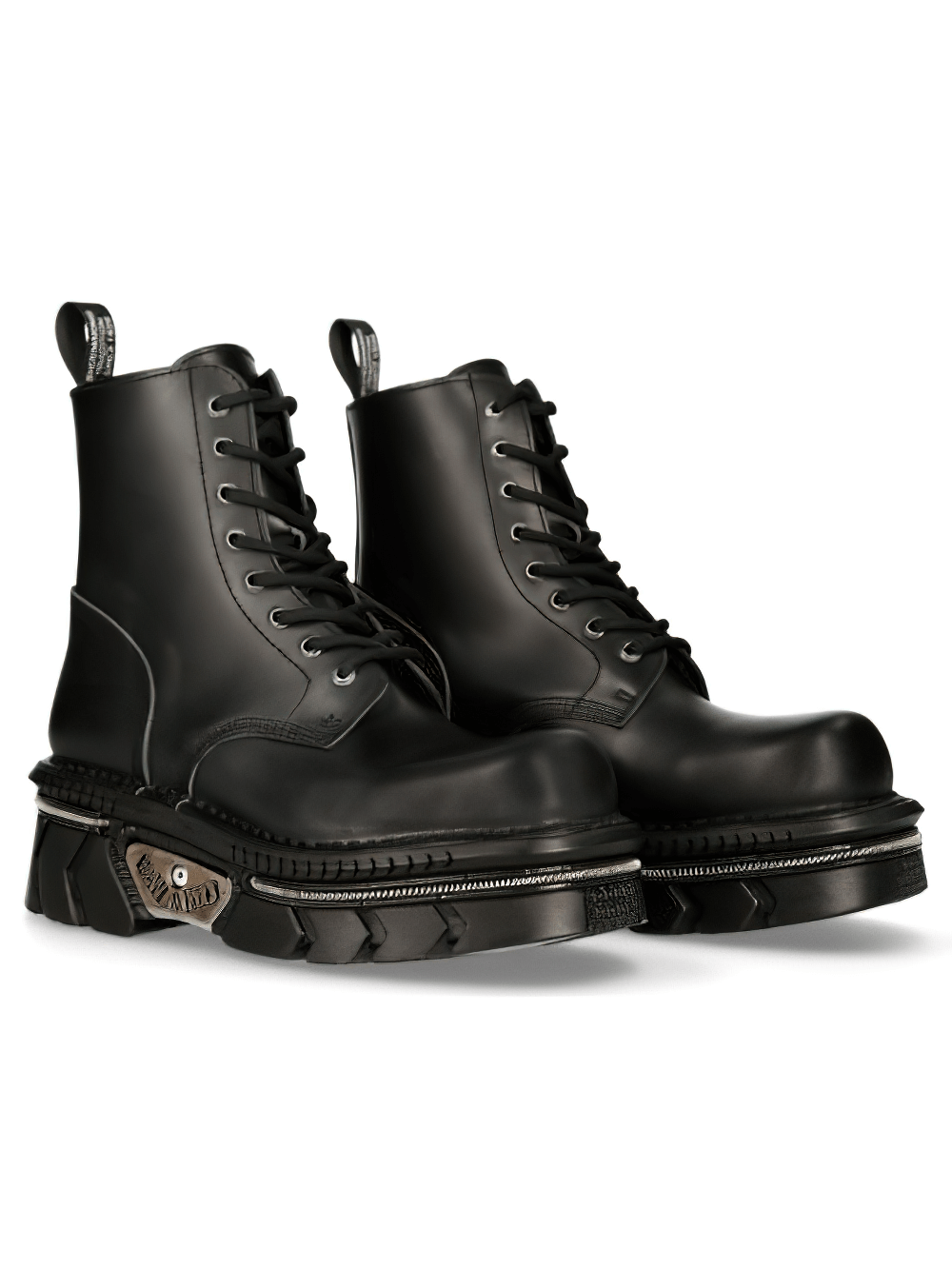 NEW ROCK Black Cow Leather Military Lace-Up Boots