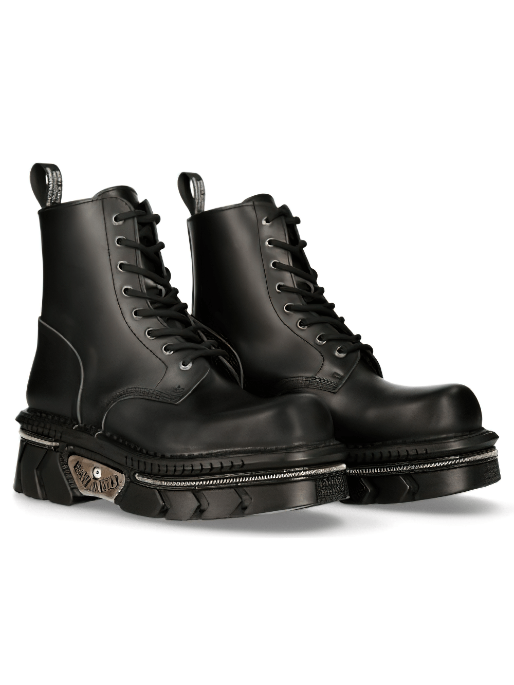 NEW ROCK Men's Black Cow Leather Military Lace-Up Boots - Stylish, edgy punk rock combat footwear.