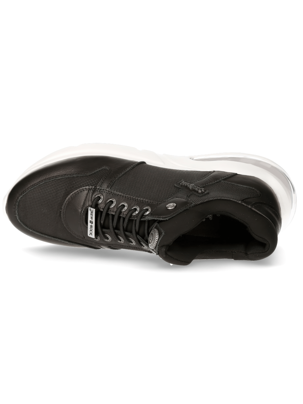 Top view of NEW ROCK Black Leather Lace-Up Sneakers, blending sport and style with a durable design.