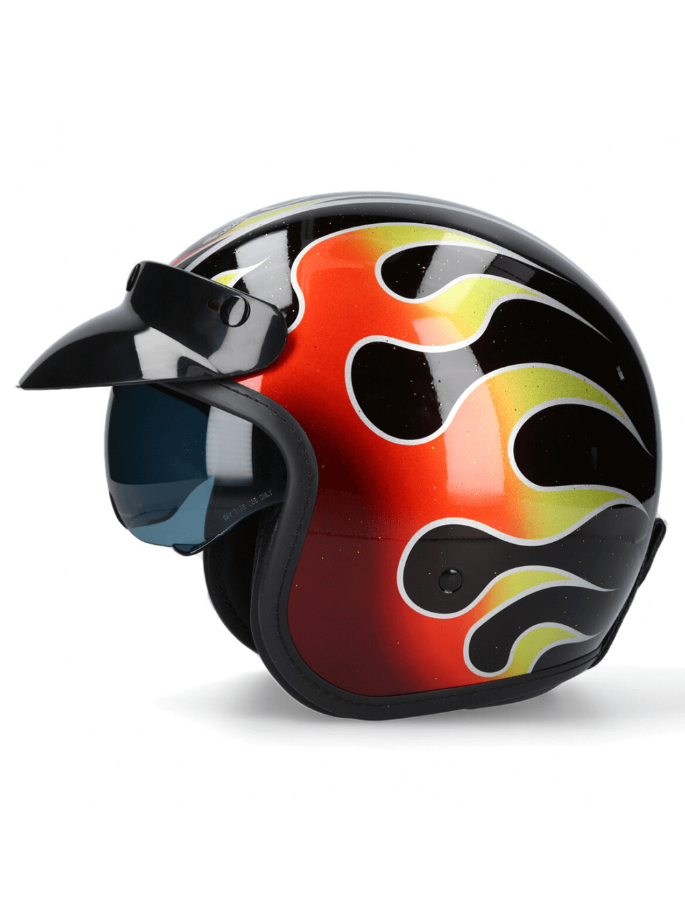 NEW ROCK Urban Biker Helmet with flame design, click buckle, and open-face design for stylish road safety.