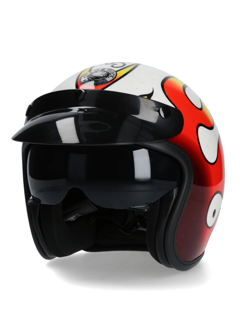 NEW ROCK Retro Urban Biker Helmet with Flame Graphics and Secure Click Buckle Closure