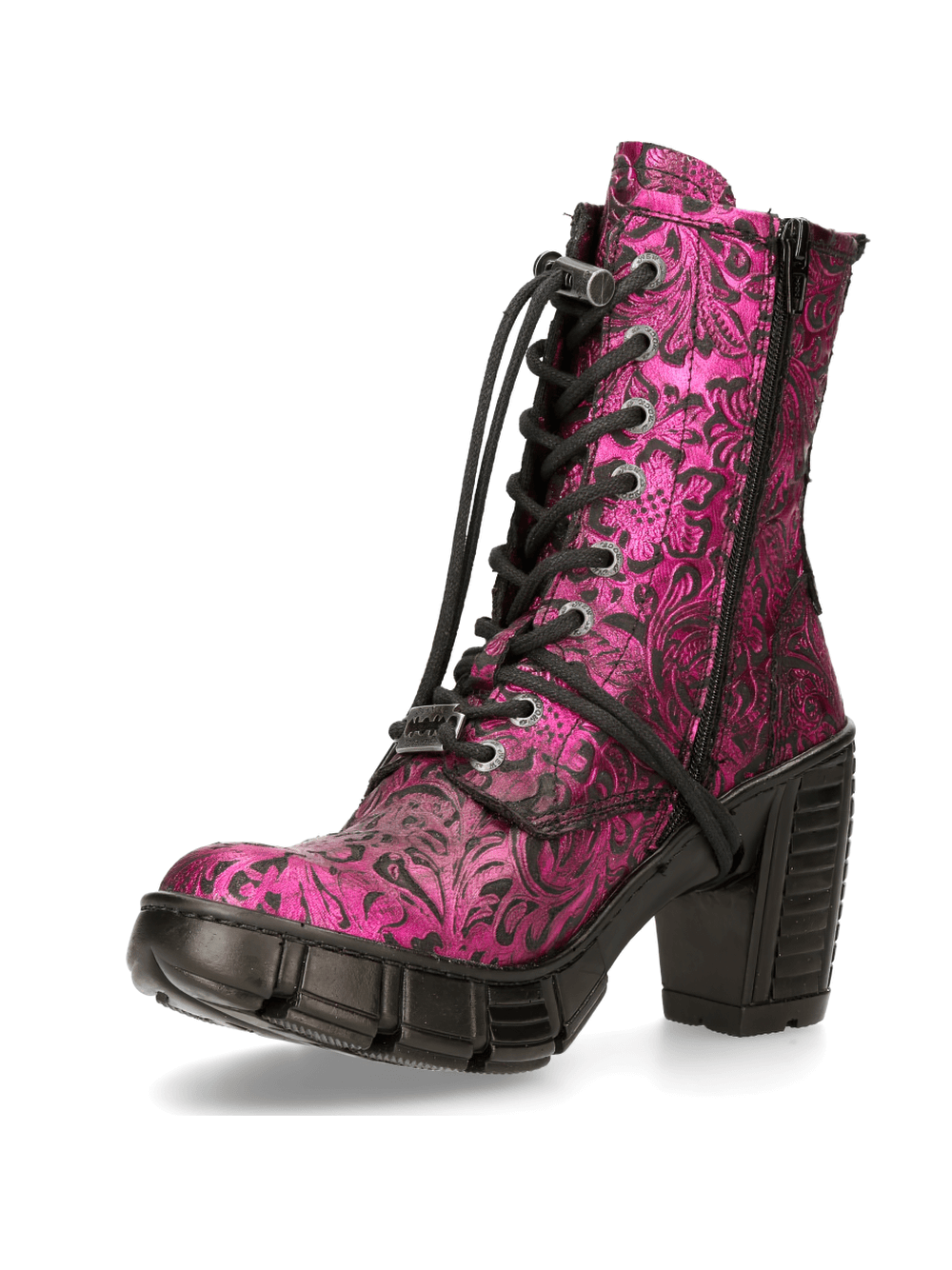NEW ROCK Pink Gothic Print Lace-Up Ankle Boots