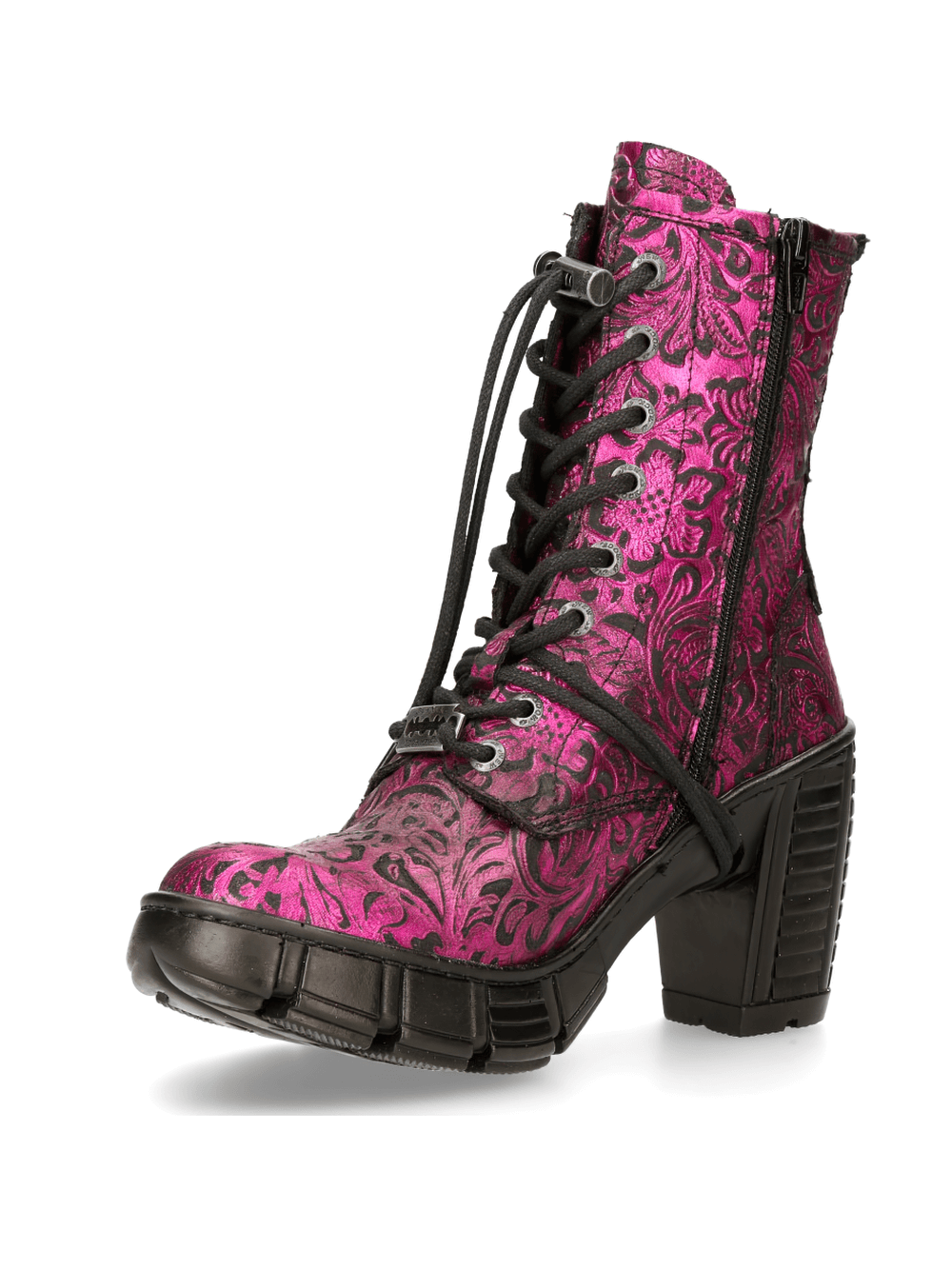 NEW ROCK Pink Gothic Print Lace Up Ankle Boots
