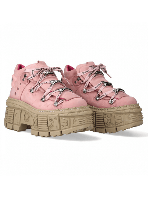 NEUE ROCK Damen Rosa Rocker Stiefeletten mit klobigen Sohlen