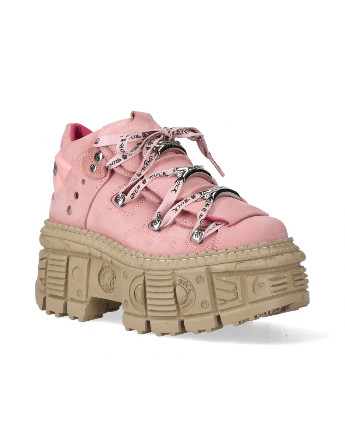 NEW ROCK Men's Pink Lace-Up Ankle Boots with Chunky Soles, Stylish Rocker Fashion Footwear.