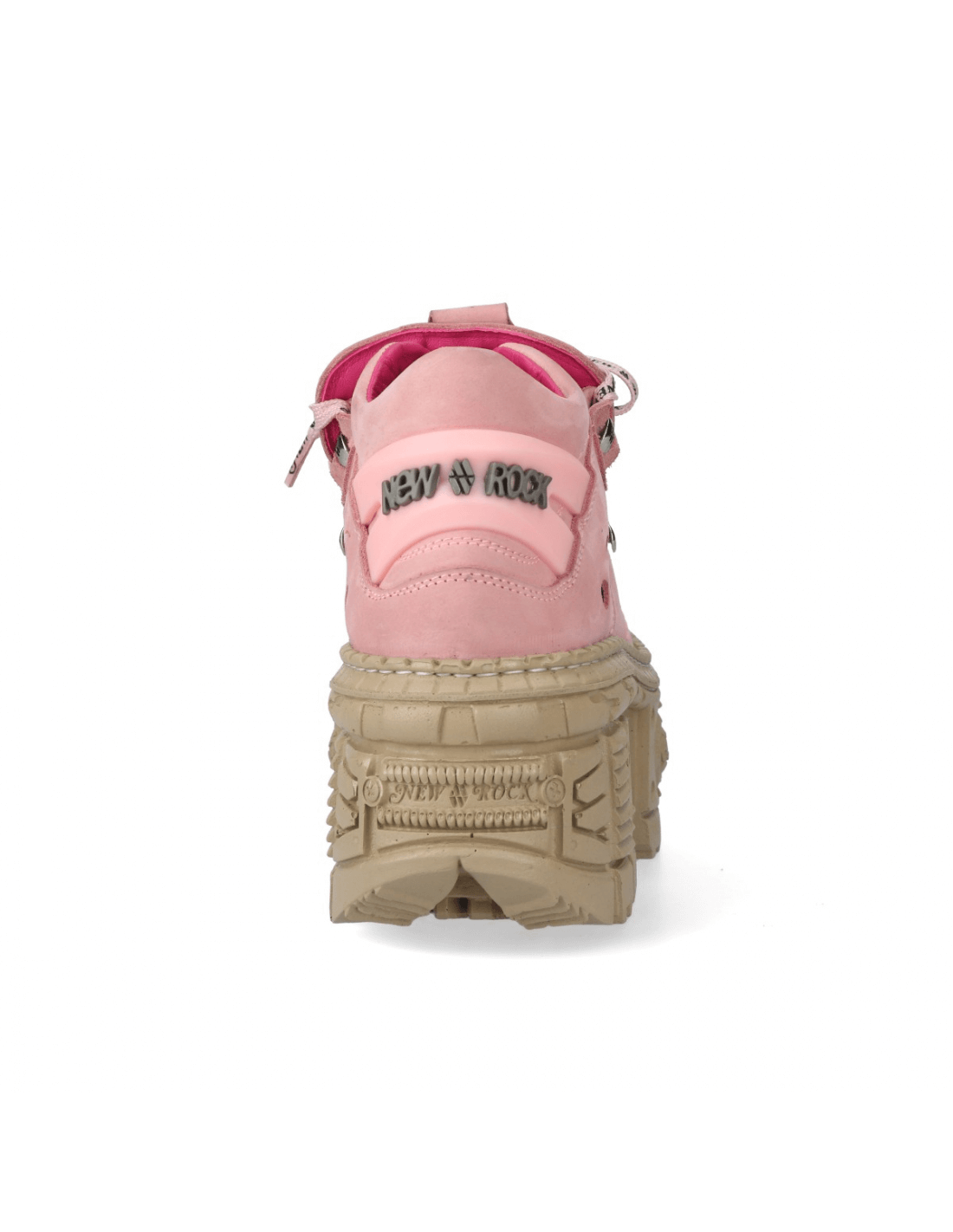 Back view of NEW ROCK men's pink ankle boots with chunky sole and rock-style details.