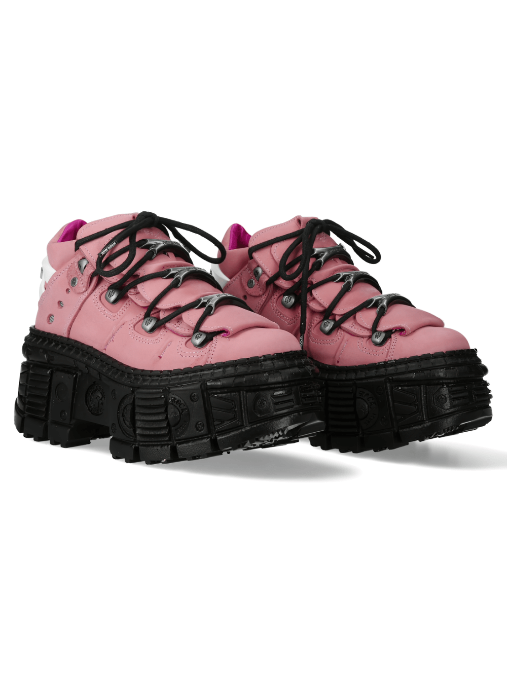 NEW ROCK pink urban heavy ankle boots with metallic details and bold platform style.