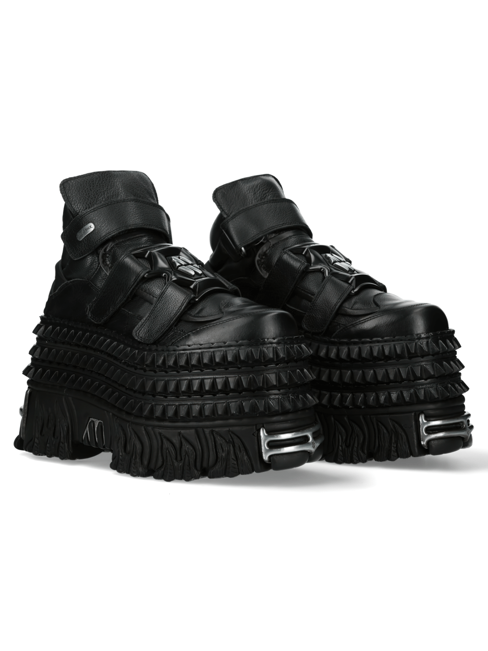 Edgy NEW ROCK platform ankle boots in black leather with velcro and textured sole, perfect for urban rock style.