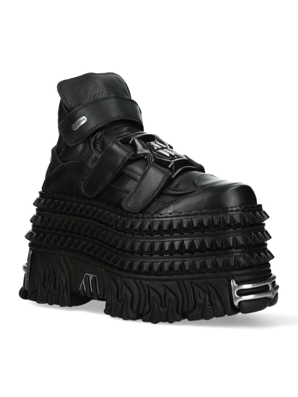 NEW ROCK black platform ankle boots with velcro, textured sole, and edgy urban style, perfect for rock enthusiasts.