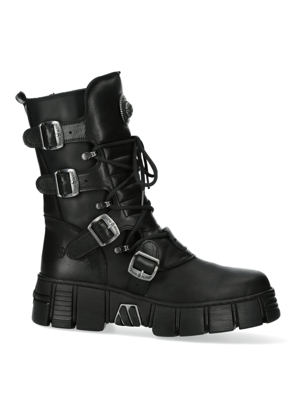 NEW ROCK Platform Boots with Buckles and Metallic Emblem