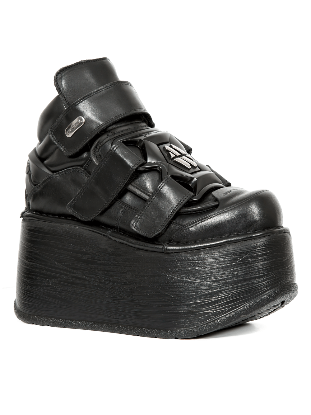 NEW ROCK Platform Gothic Ankle Boots with Velcro, combining punk style and comfort in sleek black leather.