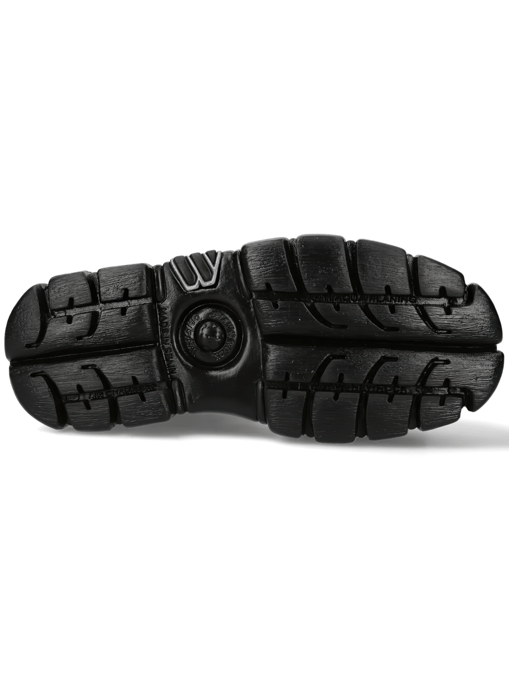 Alt Tag: NEW ROCK Platform Sandals with Embossed Punk Strap Style black oversized tread sole bottom view chunky platform