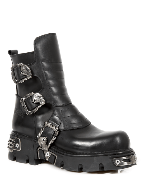 NEW ROCK レディース パンク 黒革ブーツ 金属バックル付き