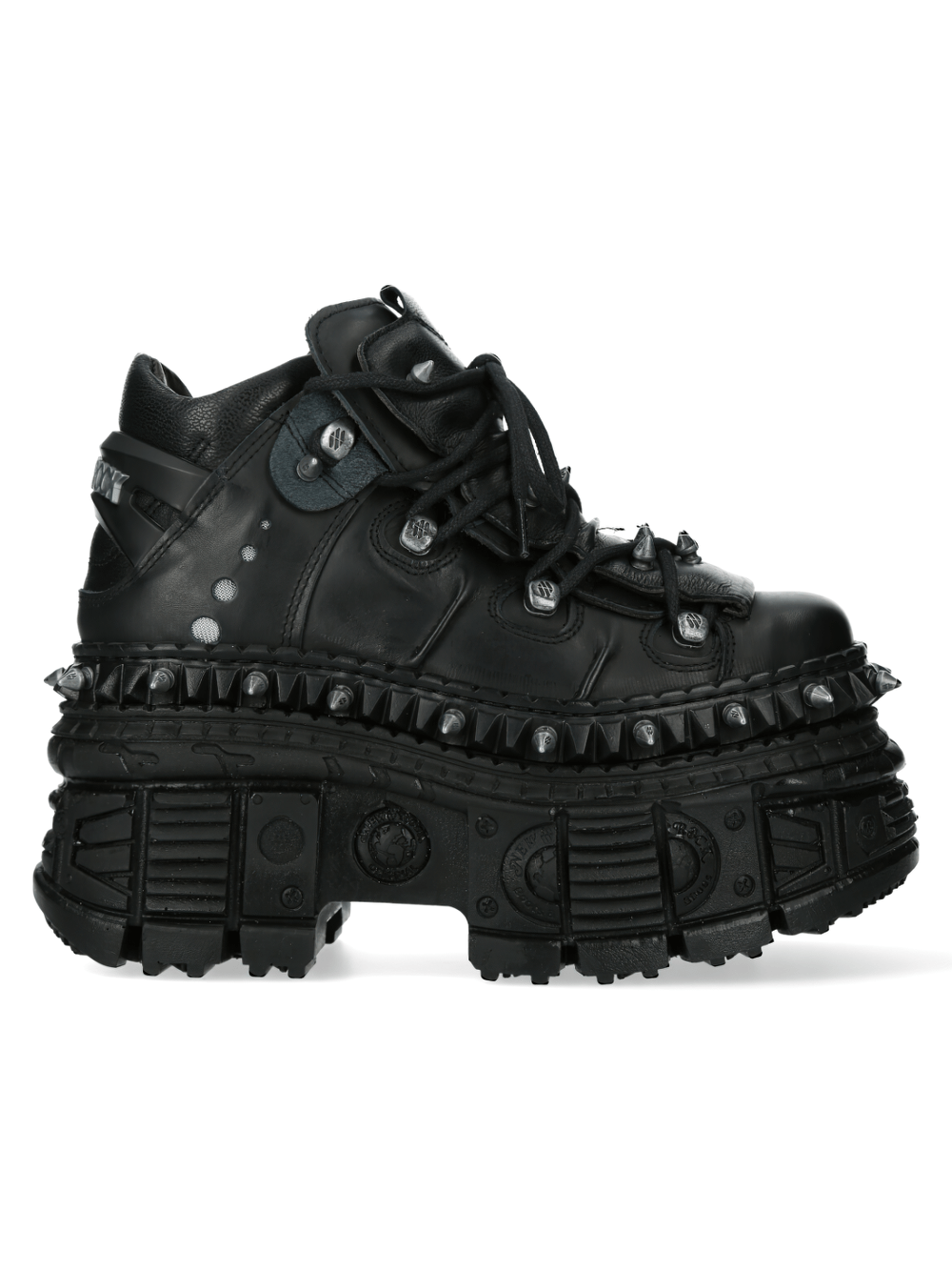 NEW ROCK Punk Black Platform Ankle Boots with studs, genuine leather, gothic design, and heavy metal style.