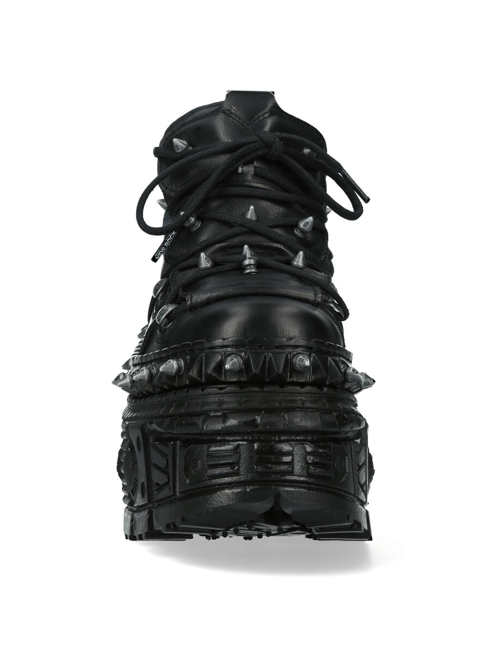NEW ROCK punk black studded platform ankle boots with bold spikes for an edgy gothic style.