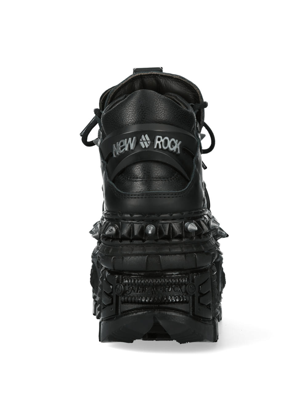 NEW ROCK Punk black platform ankle boots with studs, showcasing a bold gothic design and genuine leather craftsmanship.