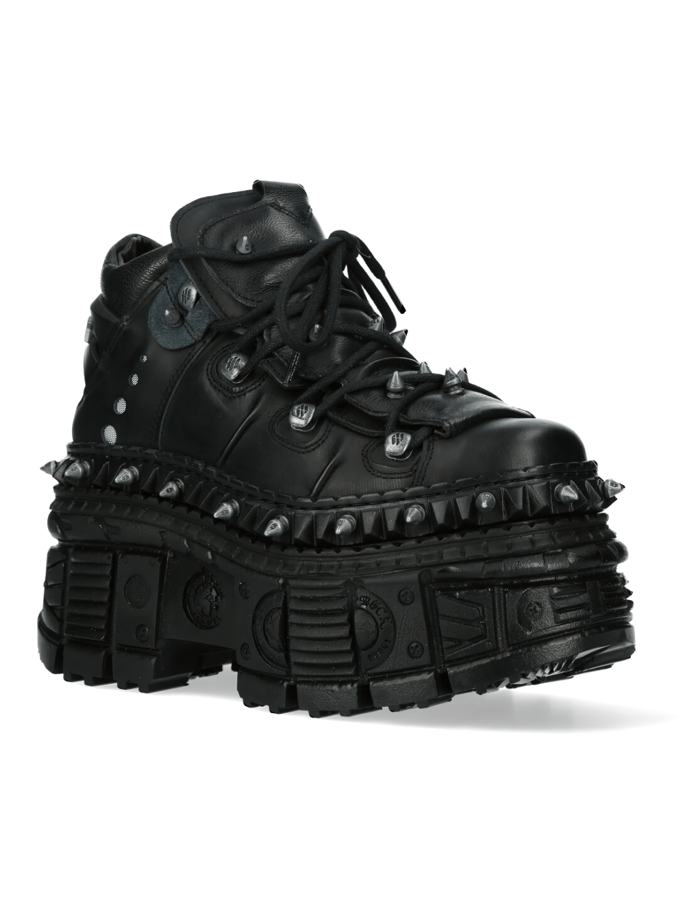 NEW ROCK Punk black platform ankle boots with studs, featuring a bold gothic design and heavy metal style.