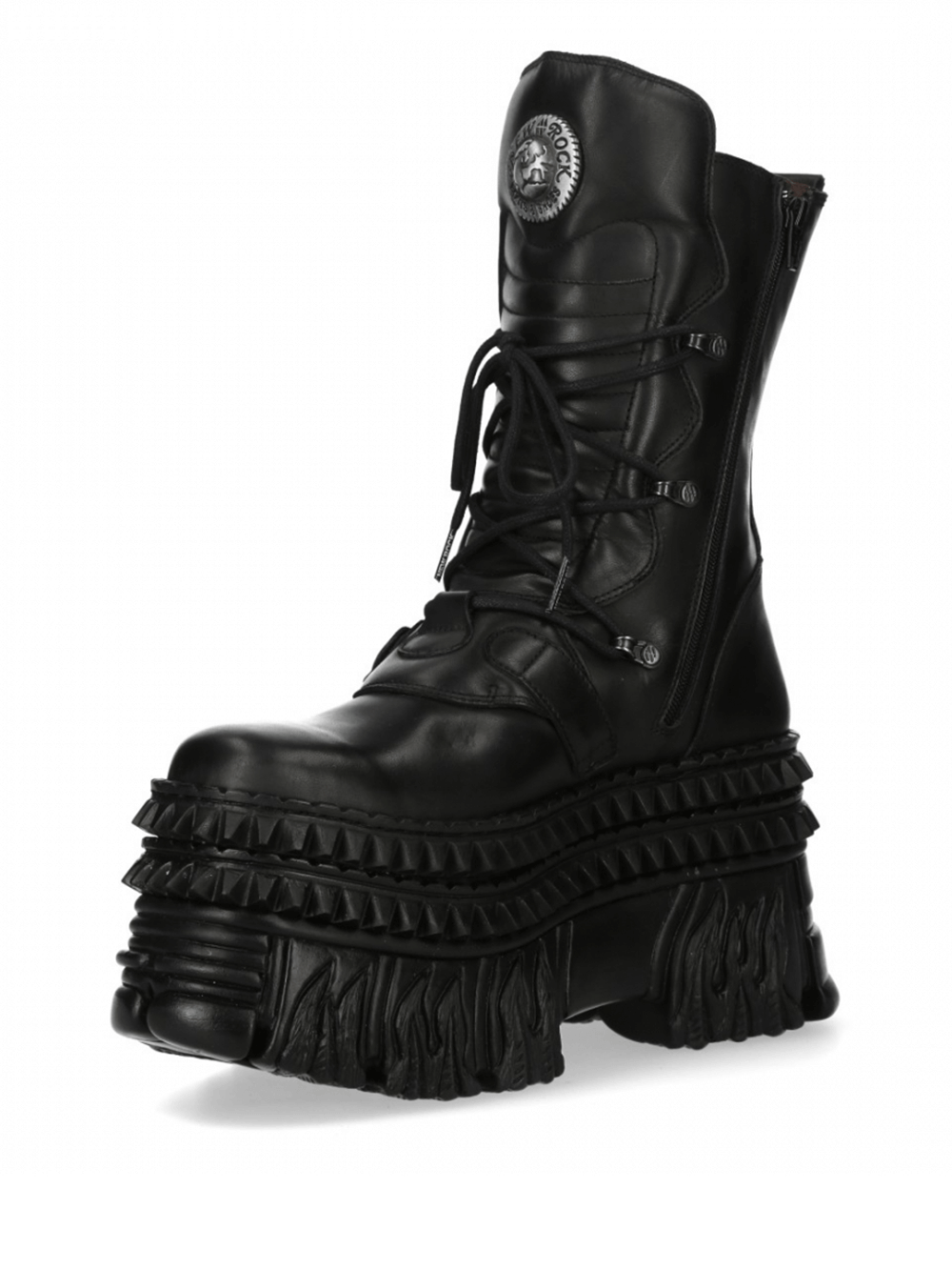 NEW ROCK Gothic Punk Black Platform Boots with Thick Sole and Laces, featuring metal buckle for bold style.