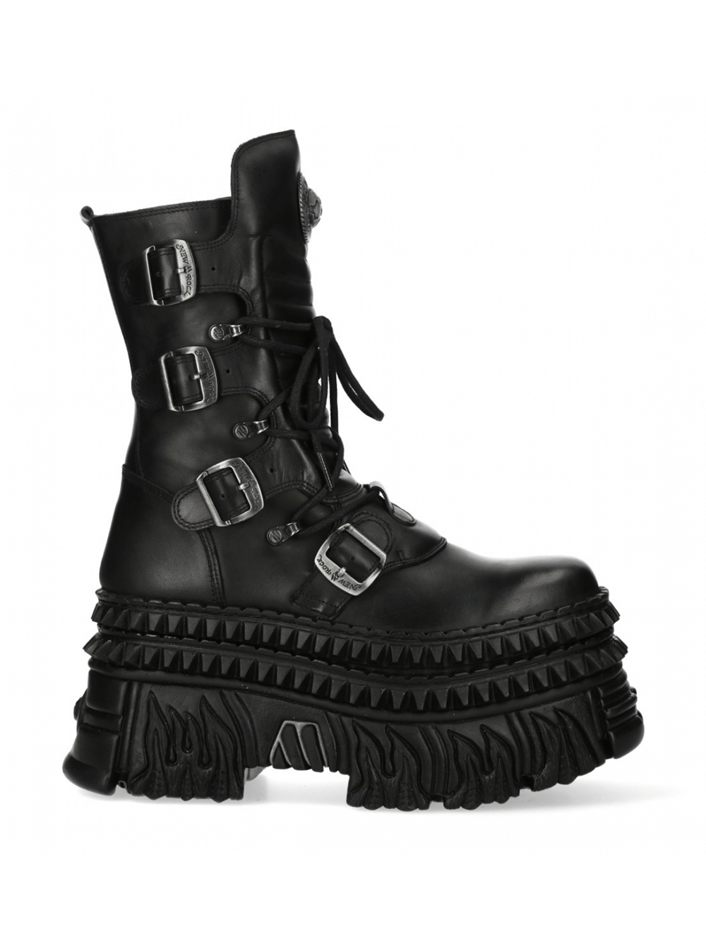 NEW ROCK Punk Black Platform Boots with Buckle and Laces featuring a thick sole and edgy Gothic design.