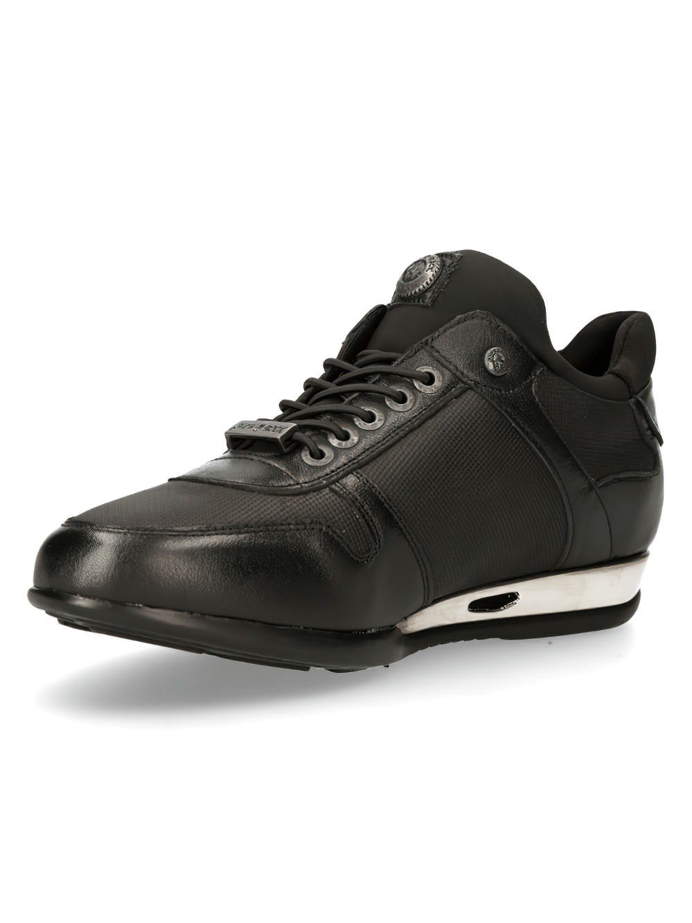 NEW ROCK Punk Genuine Leather Sneakers in edgy black with lace-up clasp for fashion rebels.
