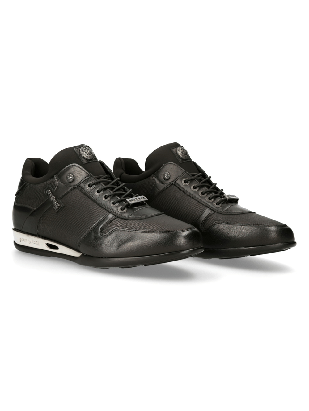 NEW ROCK punk genuine leather black sneakers for fashion rebels with lace-up clasp and durable sole.