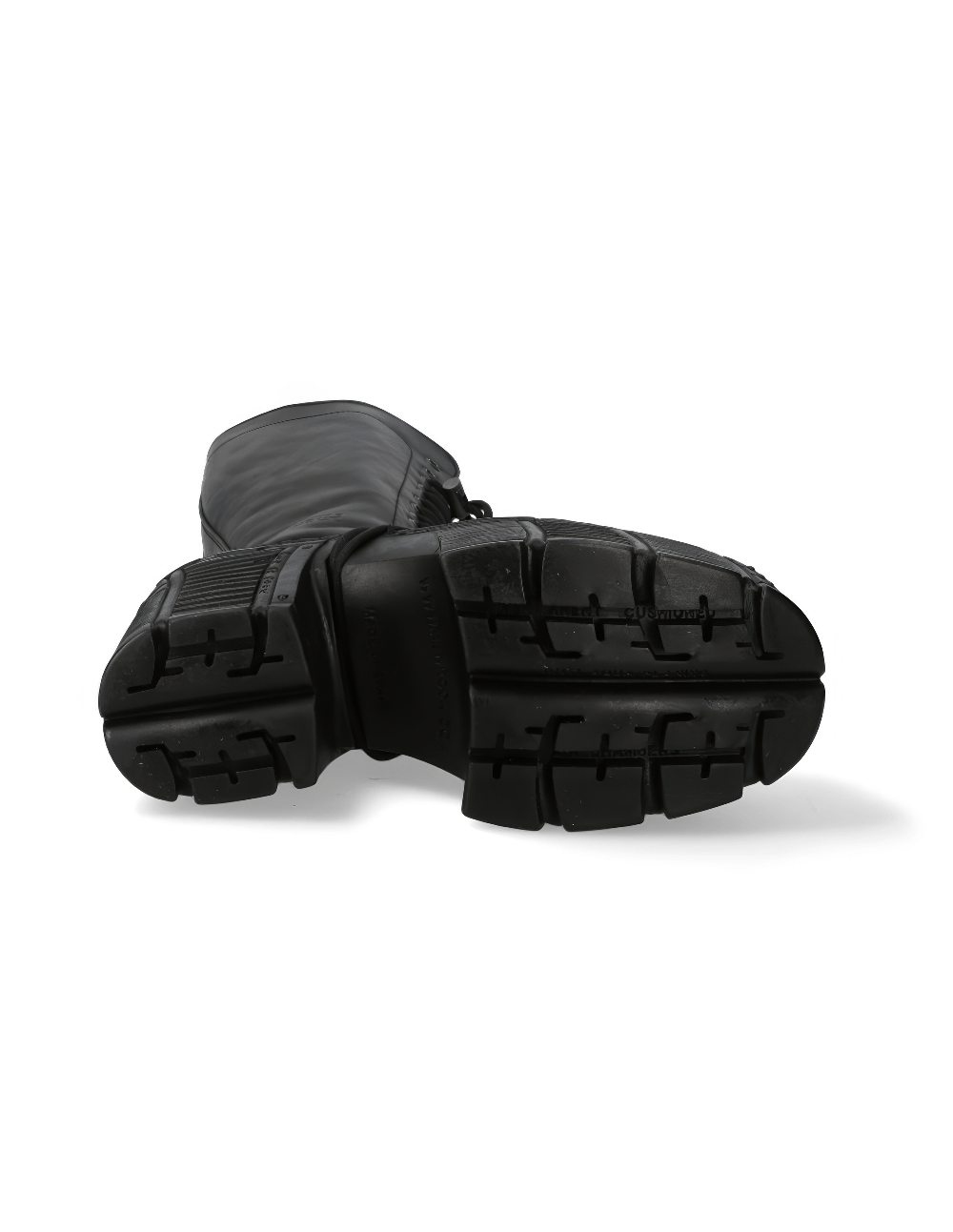 Sole view of NEW ROCK Punk Lace-Up Black Leather Knee High Boots showcasing durable TPU material and gripping design.