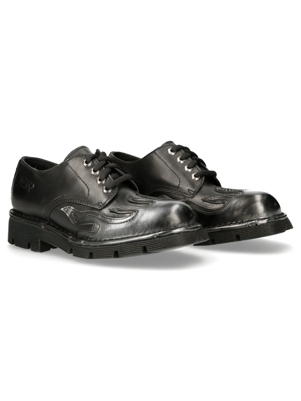 NEW ROCK punk lace-up shoes in black with embossed design, perfect for gothic fashion and rock ensembles.