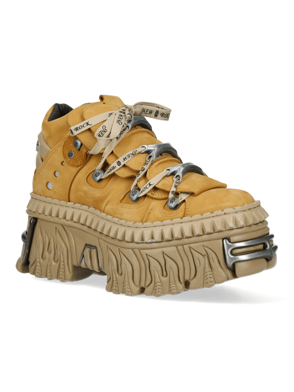 NEW ROCK yellow punk rock ankle boots with metallic accents and bold platform design for gothic styles.