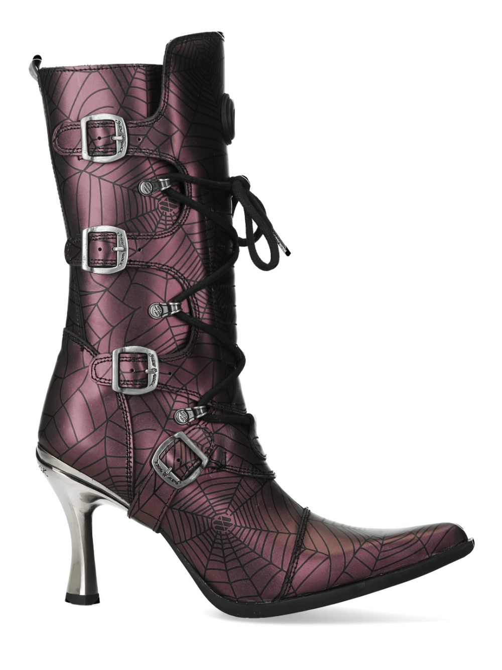 NEW ROCK Punk Rock Lace-Up Boots with Metallic Heels