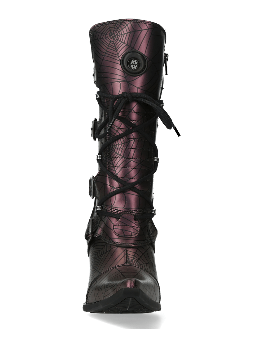NEW ROCK Punk Rock Lace-Up Boots with metallic accents and gothic spiderweb design for a bold look.
