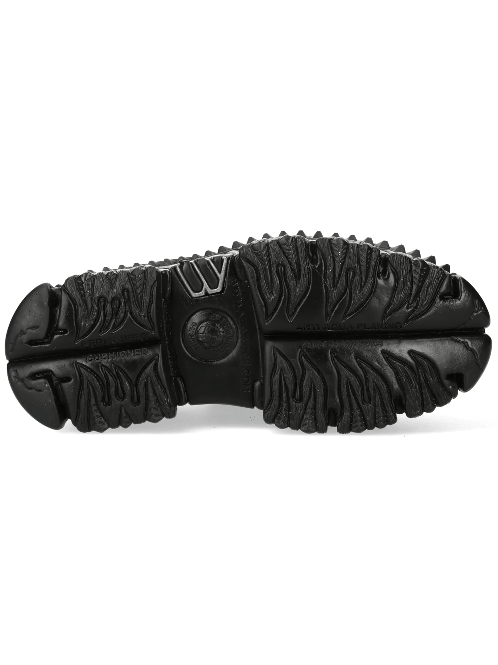 Alt Tag: NEW ROCK Punk Shoes with Croc Texture and Chunky Platform flame-sole outsole view, black gothic chunky platform tread