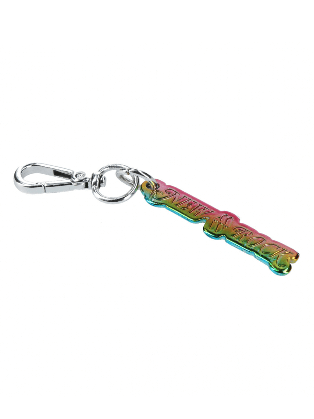 NEW ROCK rainbow iridescent keychain with carabiner clip for trendy and edgy accessory styling.