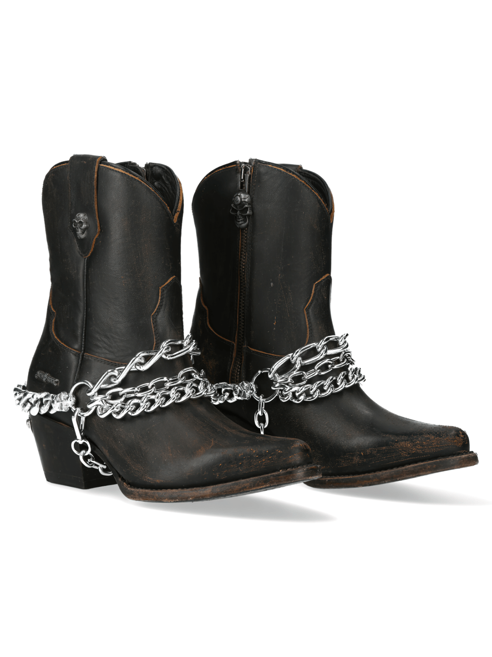 NEW ROCK Real Leather Western Ankle Boots with Edgy Style